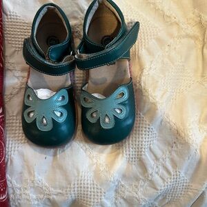 Livie & Luca Green Kids Shoes with Petal Design